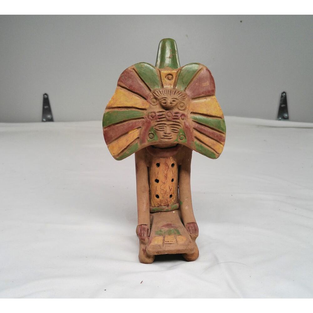 Pre-Columbian Style Terracotta Whistle Figurine Clay Tribal Musician Statue